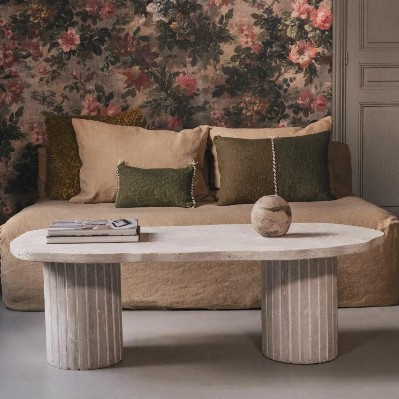 Coussin en coton flammé vert 25x40cm