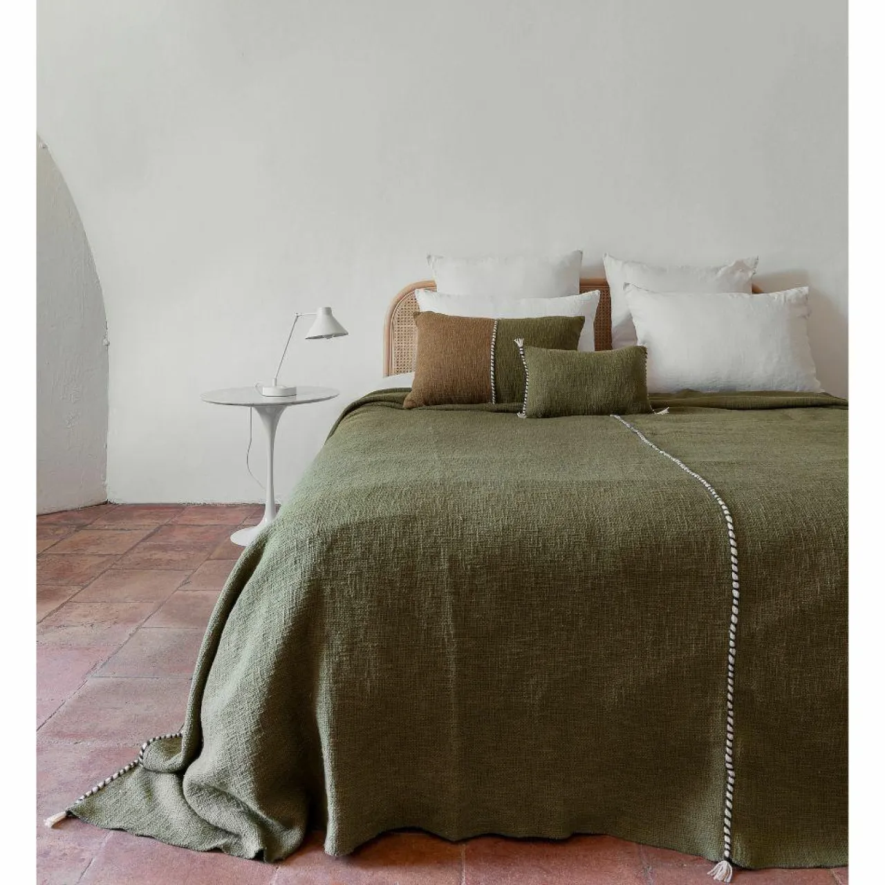 Coussin en coton flammé vert 25x40cm