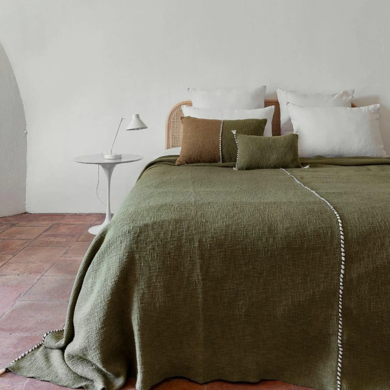 Coussin en coton flammé vert 25x40cm