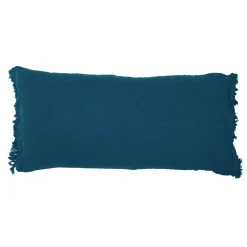 Coussin en lin frangé bleu 55x110cm