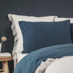 Coussin en lin frangé naturel 80x80cm