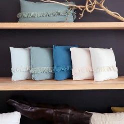 Coussin en lin frangé rose pâle 35x35cm