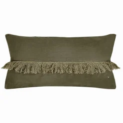 Coussin en lin frangé vert 30x60cm