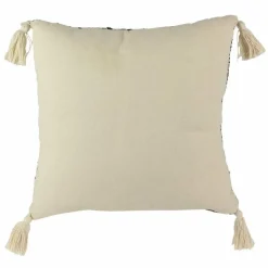 Coussin ethnique pompons beige/noir - 40x40 cm