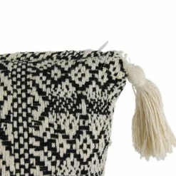 Coussin ethnique pompons beige/noir - 40x40 cm