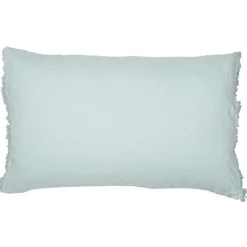 Coussin frangé en lin bleu 50x70cm