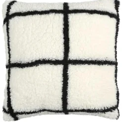 Coussin Sherpa à carreaux blanc/noir - 40x40 cm