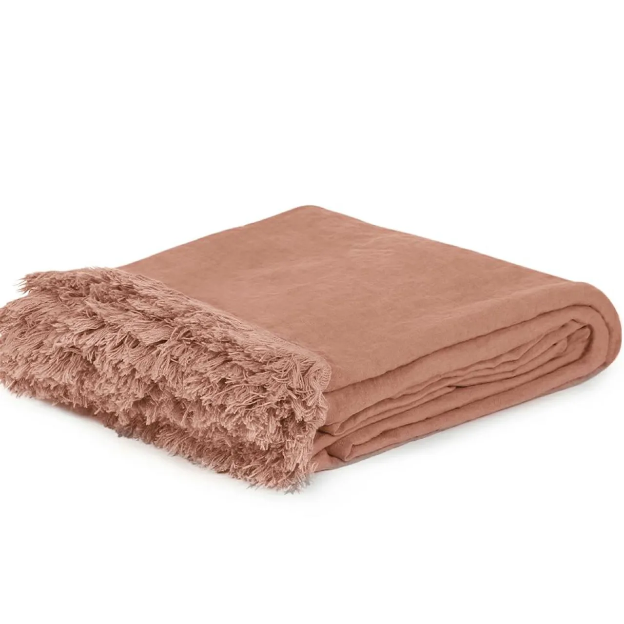 Couvre-lit en lin finitions frangées rose 250x250cm