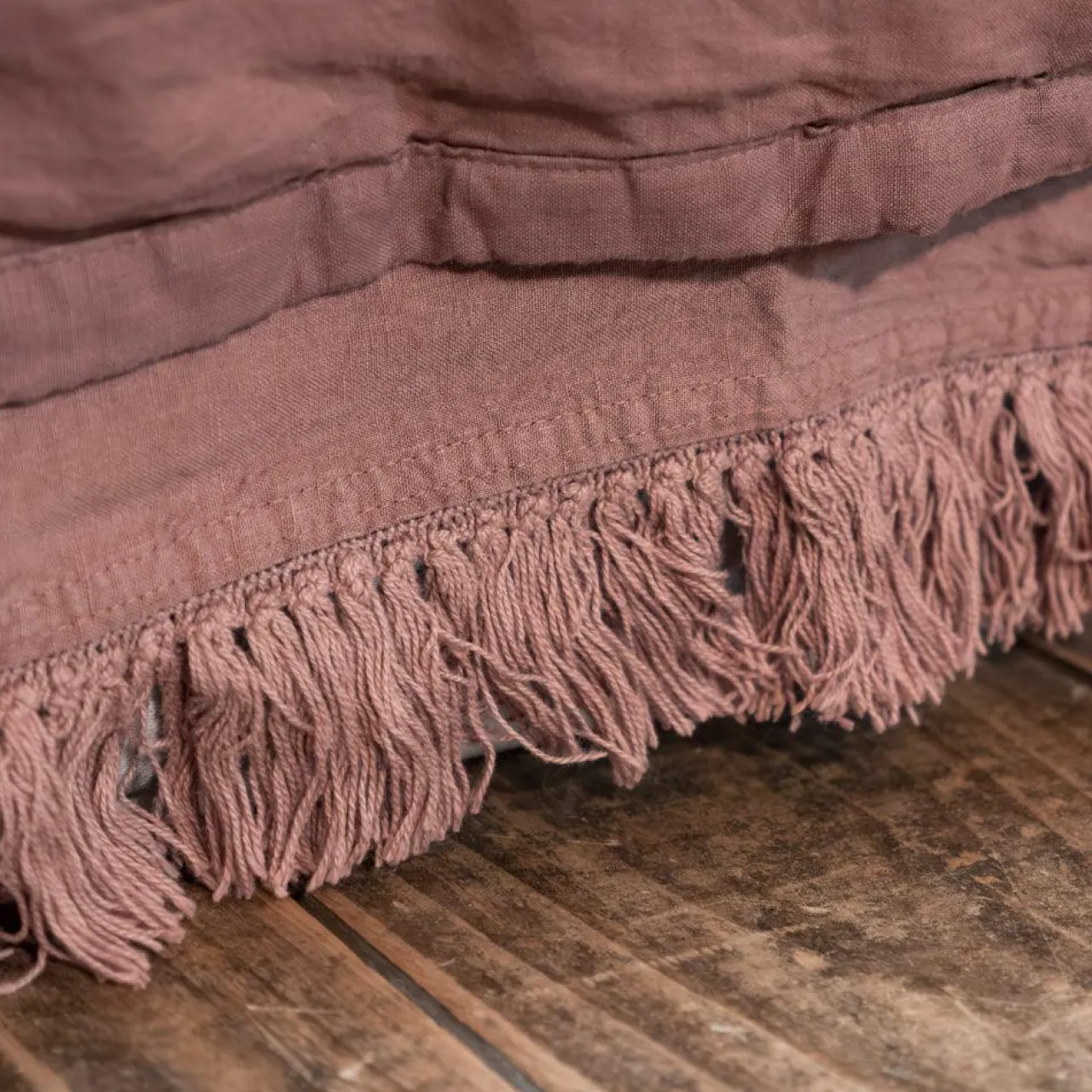 Couvre-lit en lin finitions frangées rose 250x250cm