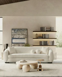 Curve - Canapé arrondi 3 places en tissu bouclé cream