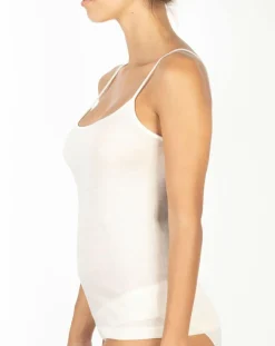 Débardeur bord satin en Laine & Soie ivoire