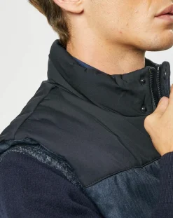 Doudoune bi-matière sans manches bleu marine