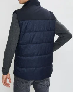 Doudoune bi-matière sans manches bleu marine