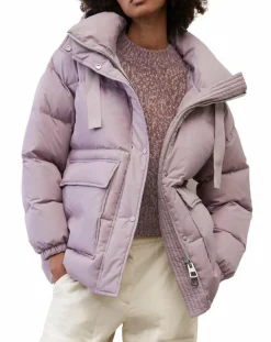 Doudoune courte à capuche violet clair