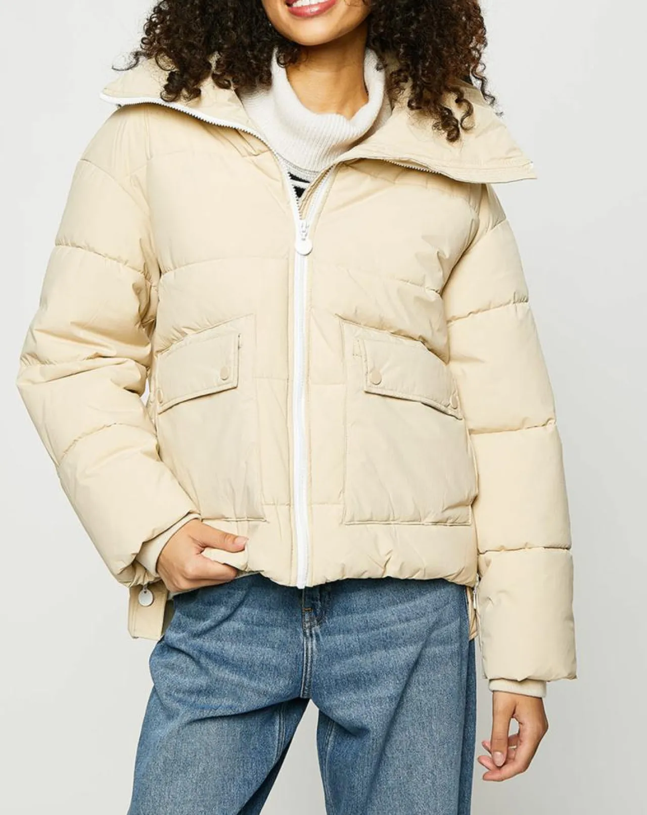 Doudoune courte col montant zip collection EDC by Esprit beige