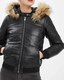 Doudoune en Cuir Kory noire