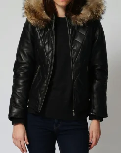 Doudoune en Cuir Nimba noire