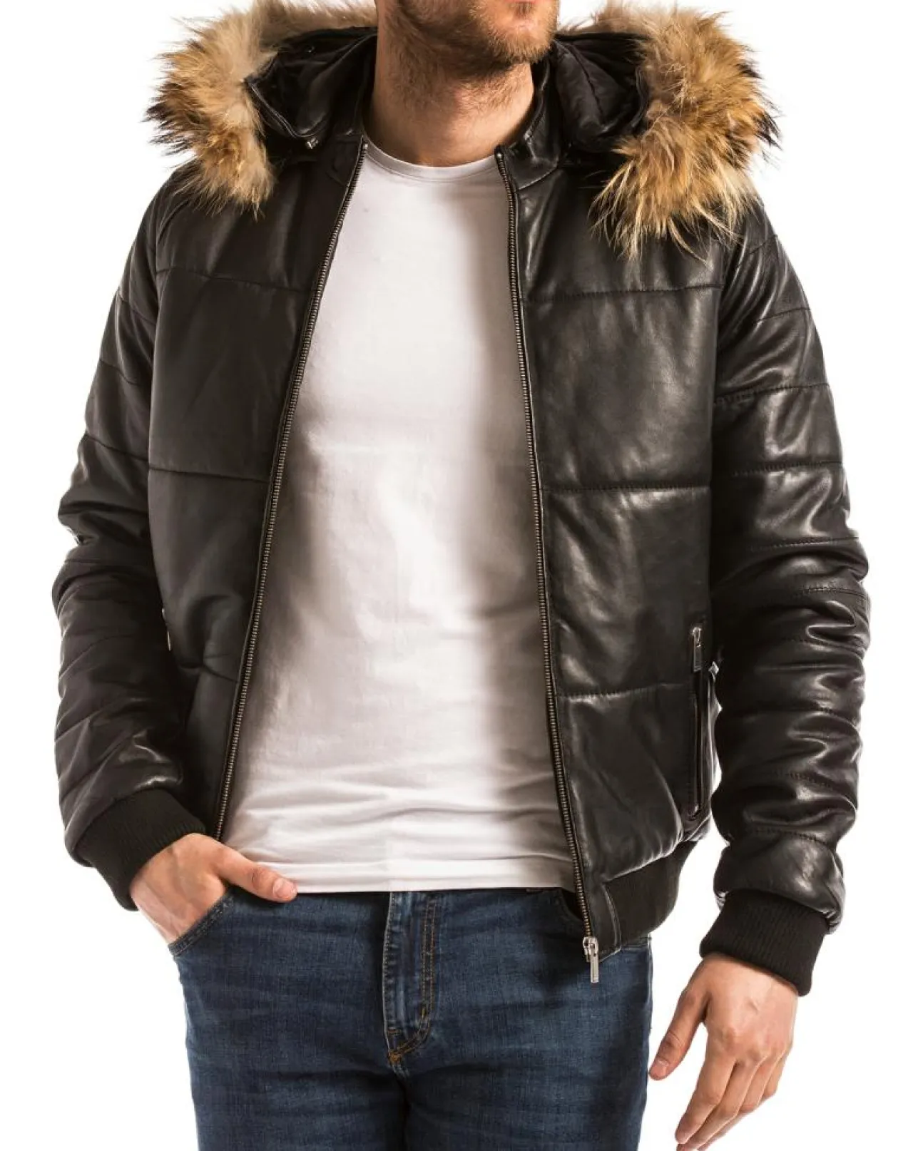 Doudoune en Cuir Wouri noire