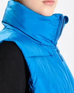 Doudoune longue sans manches bleue