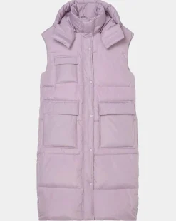 Doudoune longue sans manches 3 poches violet clair