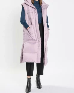 Doudoune longue sans manches 3 poches violet clair