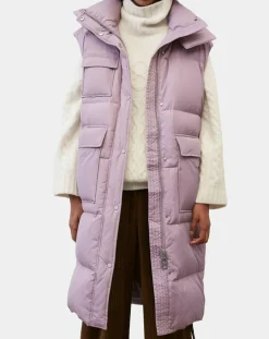 Doudoune longue sans manches 3 poches violet clair