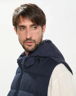 Doudoune sans manches à capuche bleue