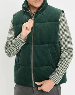 Doudoune sans manches en Velours milleraies 100% Coton Bio verte