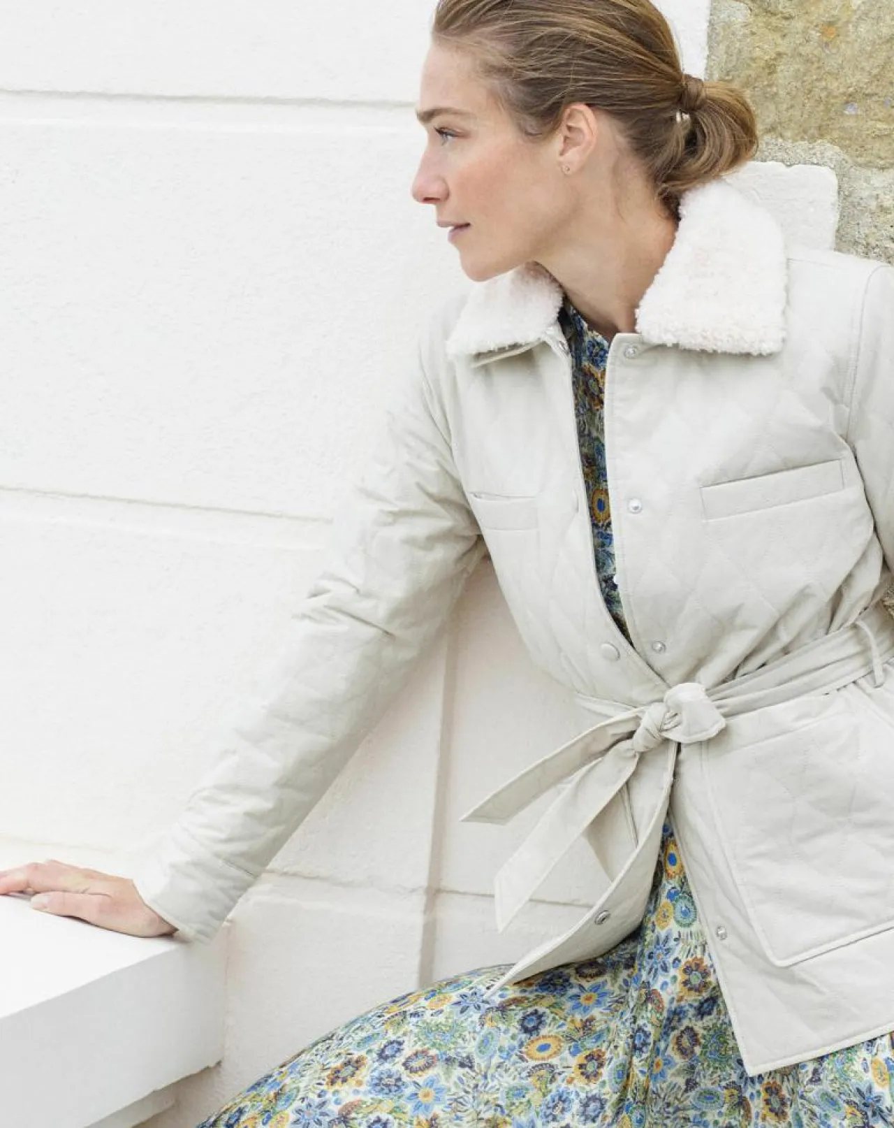 Doudoune Vancouver col fausse fourrure beige