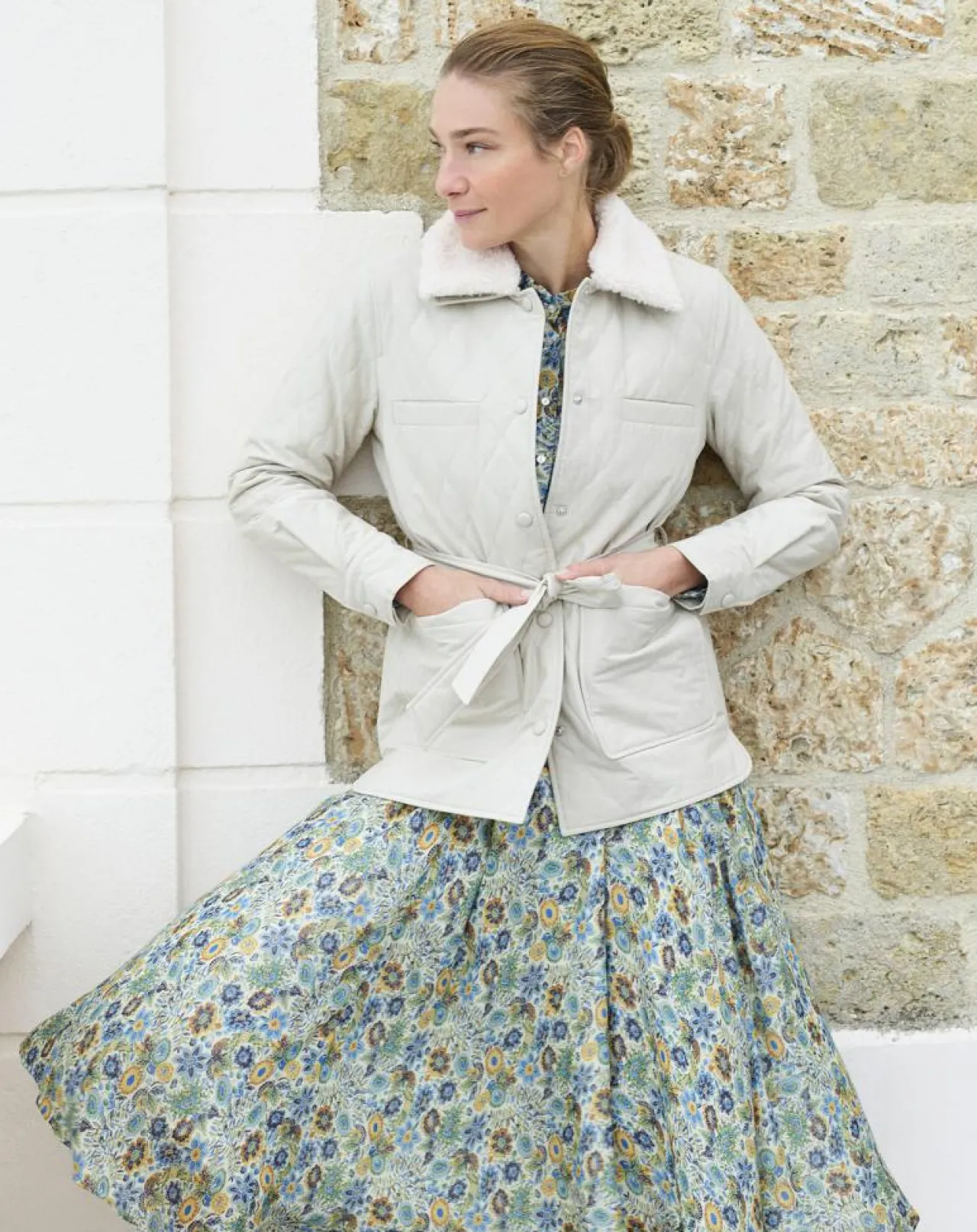 Doudoune Vancouver col fausse fourrure beige