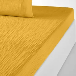 Drap housse 100% Gaze de coton bonnet 30 cm jaune