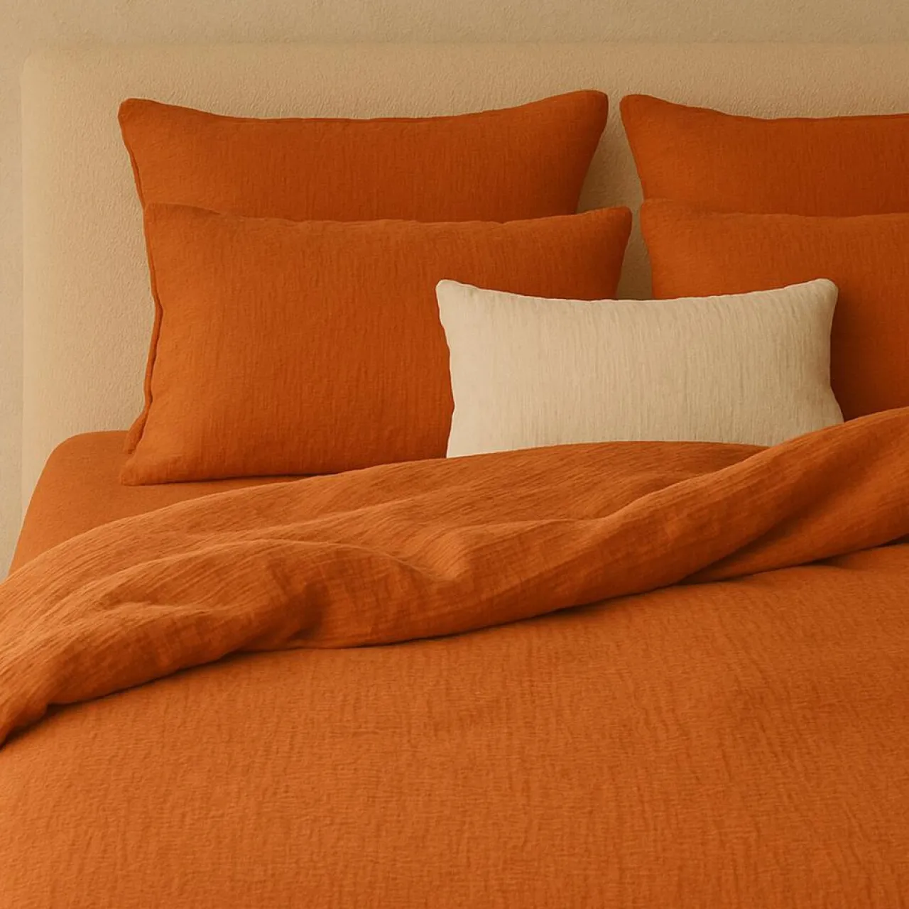 Drap Housse 100% Gaze de Coton Lavé - Bonnet 30 cm safran mineral|safran