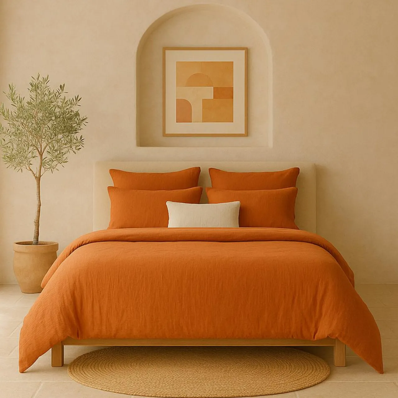 Drap Housse 100% Gaze de Coton Lavé - Bonnet 30 cm safran mineral|safran