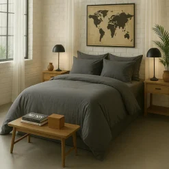 Drap housse 100% Percale de Coton gris magnet