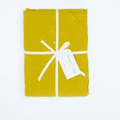 Drap housse en lin lavé jaune 160x200cm