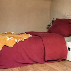 Drap housse en lin lavé rouge 90x200cm