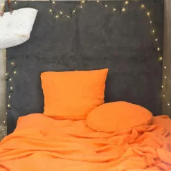 Drap housse en lin lavé terracotta 140x200cm