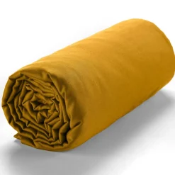 Drap housse satin de coton lavé bonnet 30 cm moutarde