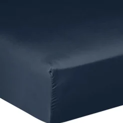 Drap housse satin de coton lavé bonnet 30 cm bleu