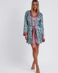 Déshabillé Garden bleu/rose