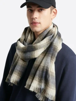 Echarpe à carreaux bleu dur - 180x70 cm