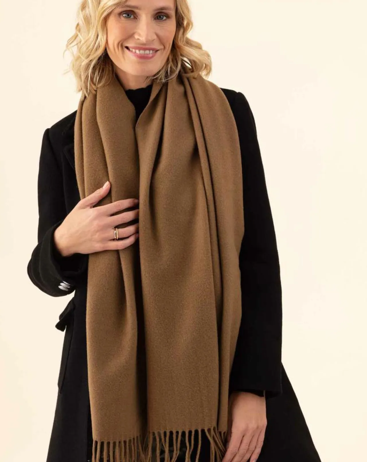 Echarpe 100% Laine Sandra camel - 160x54x10 cm