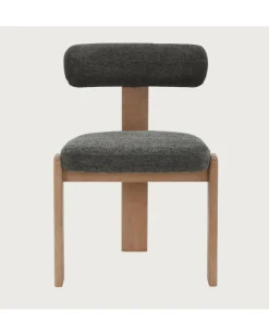 Elani - Chaise salle à manger en tissu gris piétement en bois blanchis
