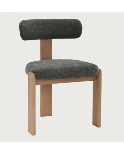 Elani - Chaise salle à manger en tissu gris piétement en bois blanchis