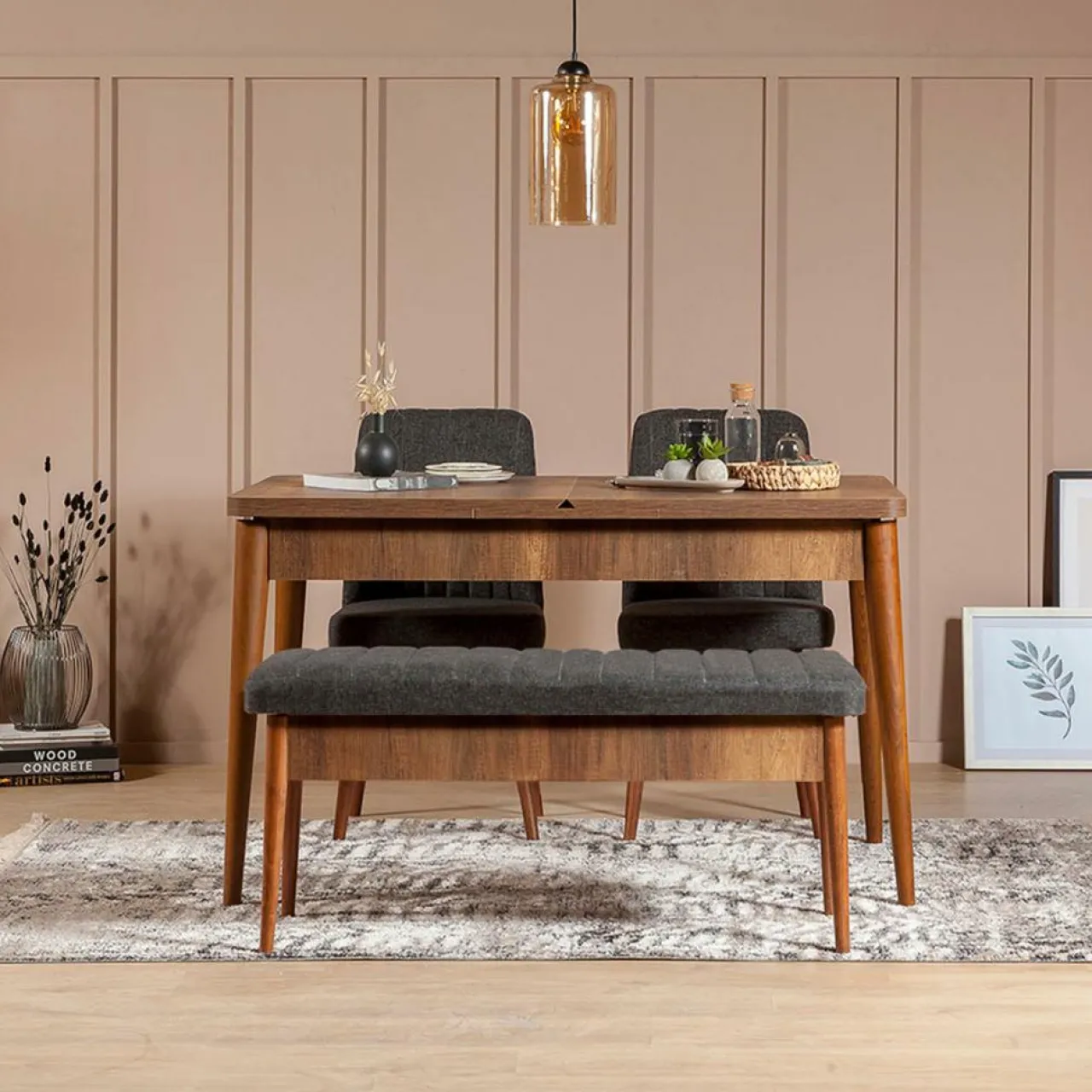 Ensemble Table + 2 Chaises + 1 Banc Vina 1053 beige/anthracite