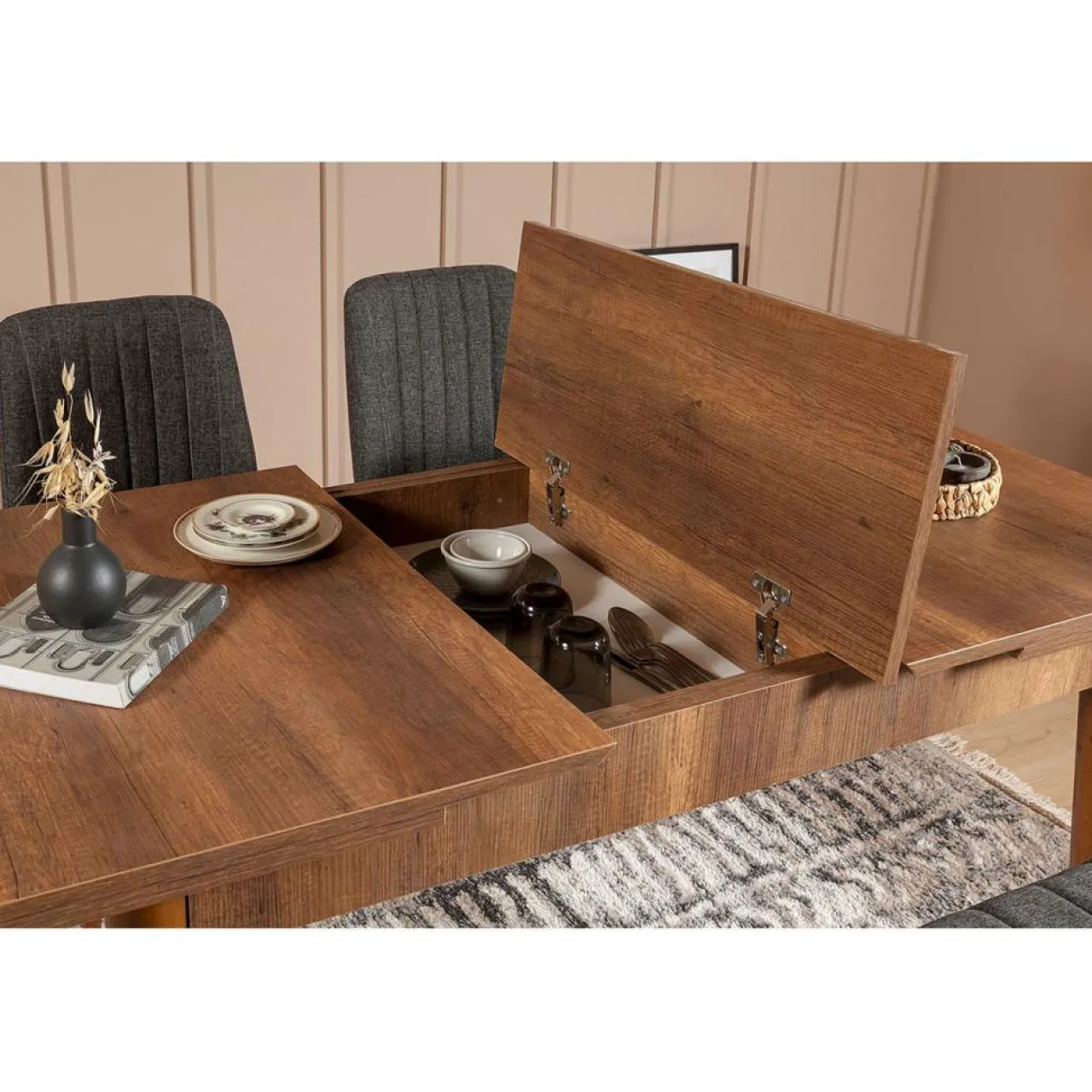 Ensemble Table + 2 Chaises + 1 Banc Vina 1053 beige/anthracite