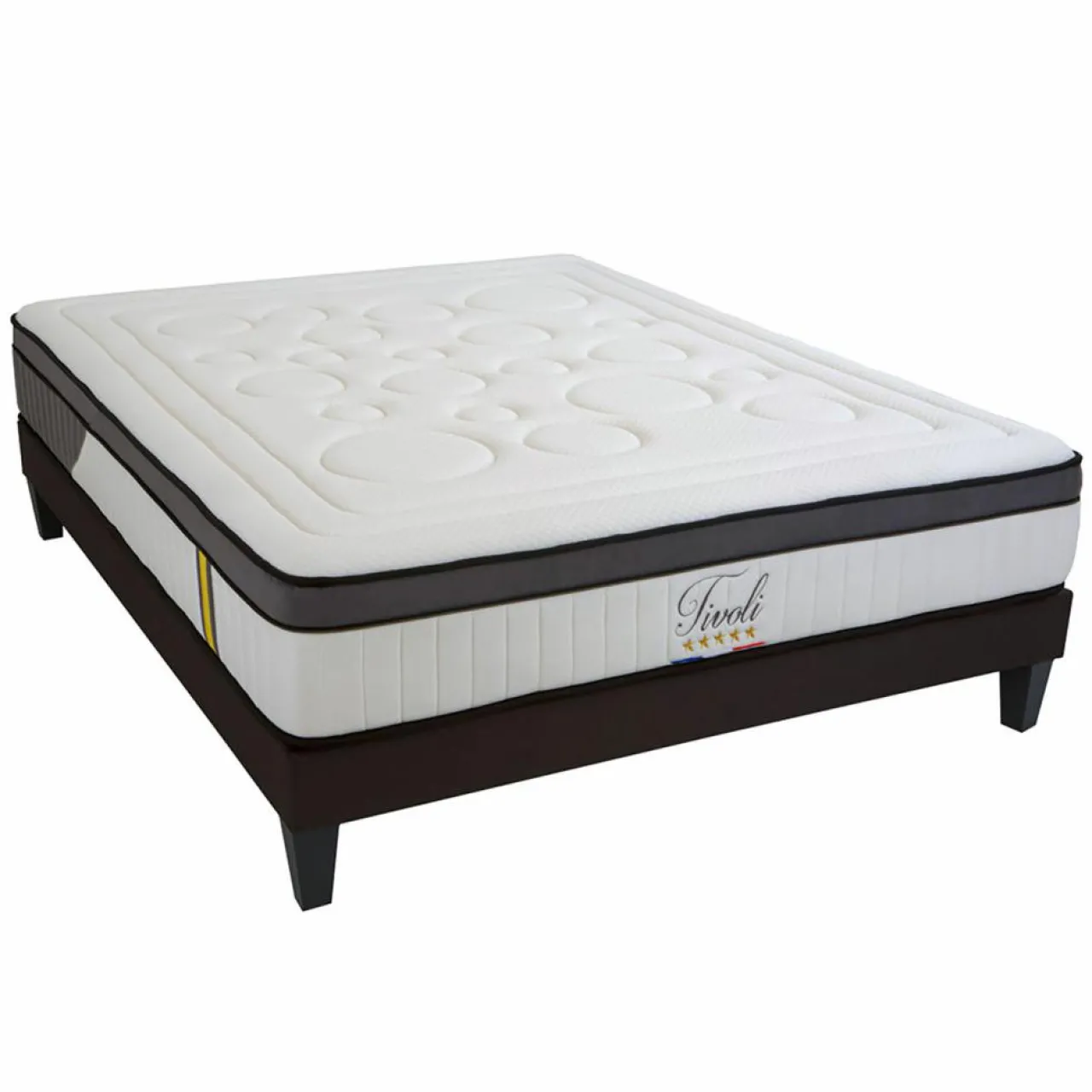 Ensemble Tivoli Matelas Mémoire de forme + Sommier Bois blanc/noir - 140x200 cm