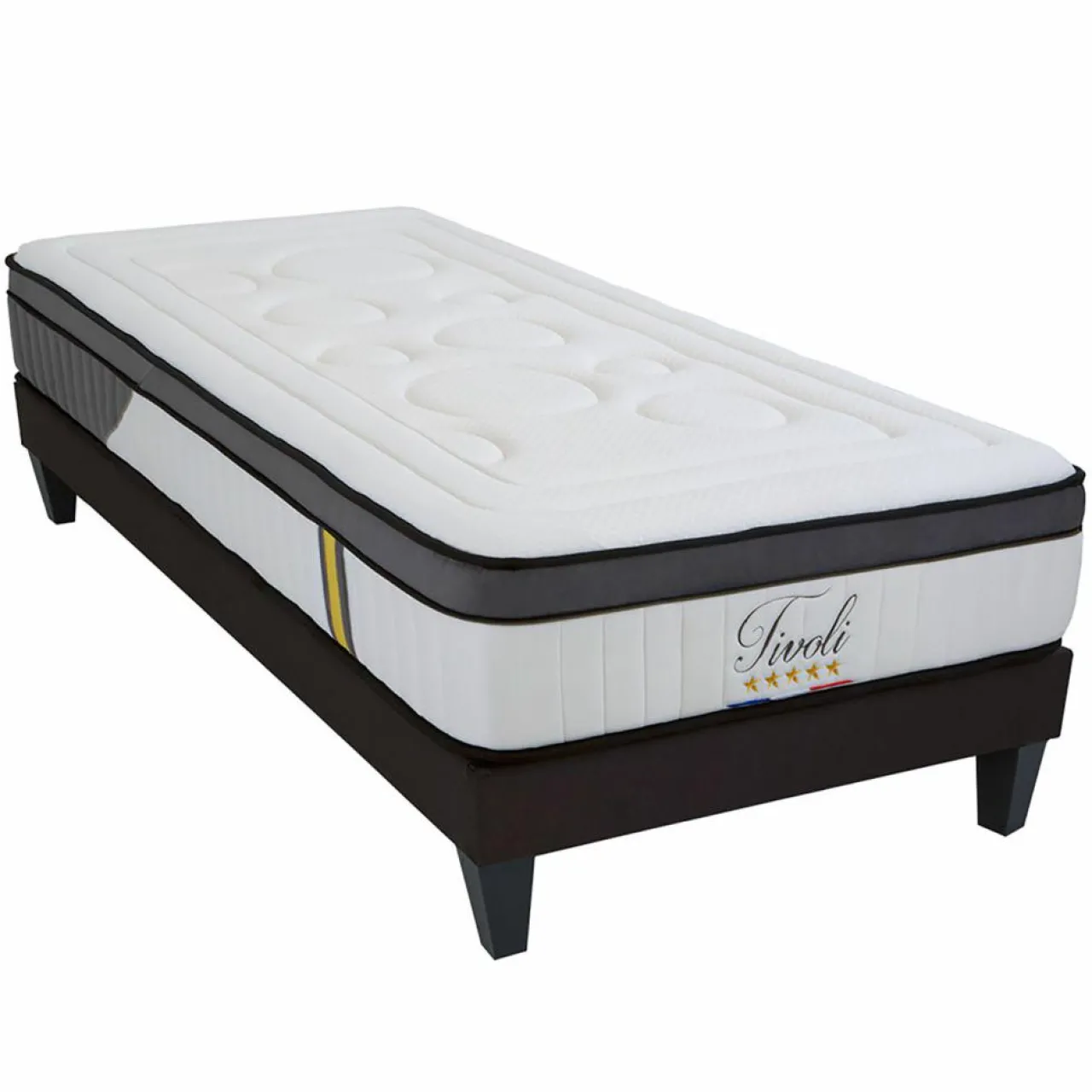 Ensemble Tivoli Matelas Mémoire de forme + Sommier Bois blanc/noir - 90x190 cm