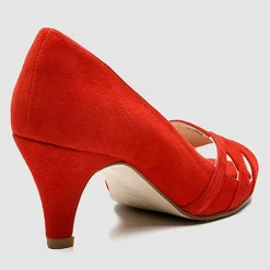 Escarpins en Velours de Cuir Laveda corail - Talon 7 cm