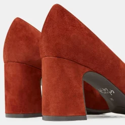 Escarpins en Velours de Cuir Louis XV orange brique - Talon 7.5 cm